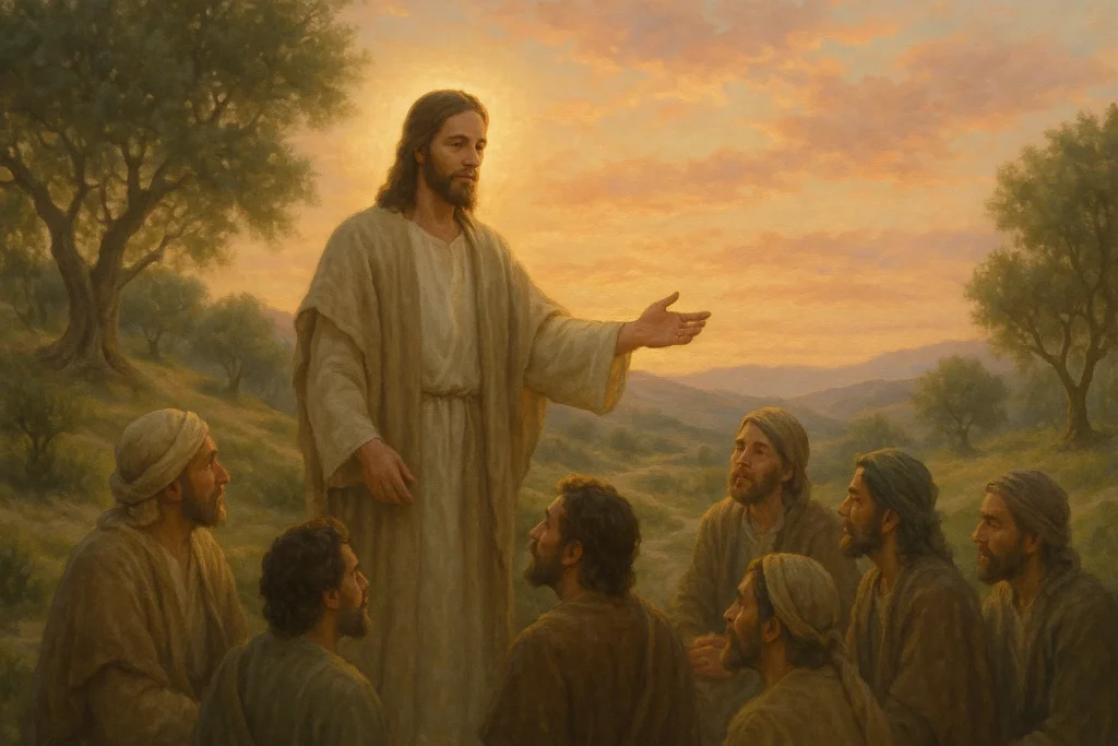 Imagem que representa a homilia diária de hoje, Jesus conversando com seus discípulos, e dizendo "Amai-vos uns aos outros assim como eu vos amei".